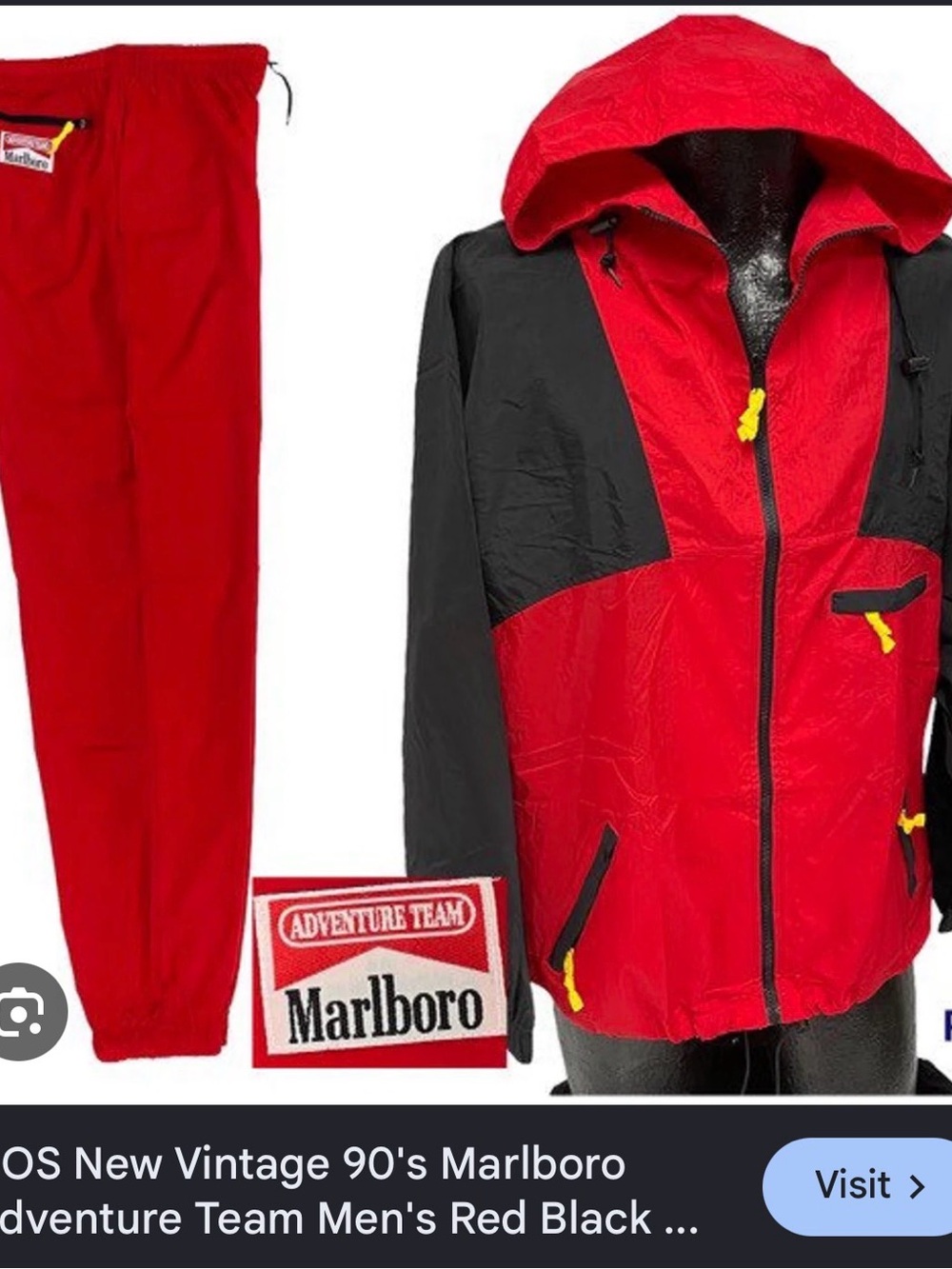 Marlboro Red and Black Hooded Windbreaker Jacket
